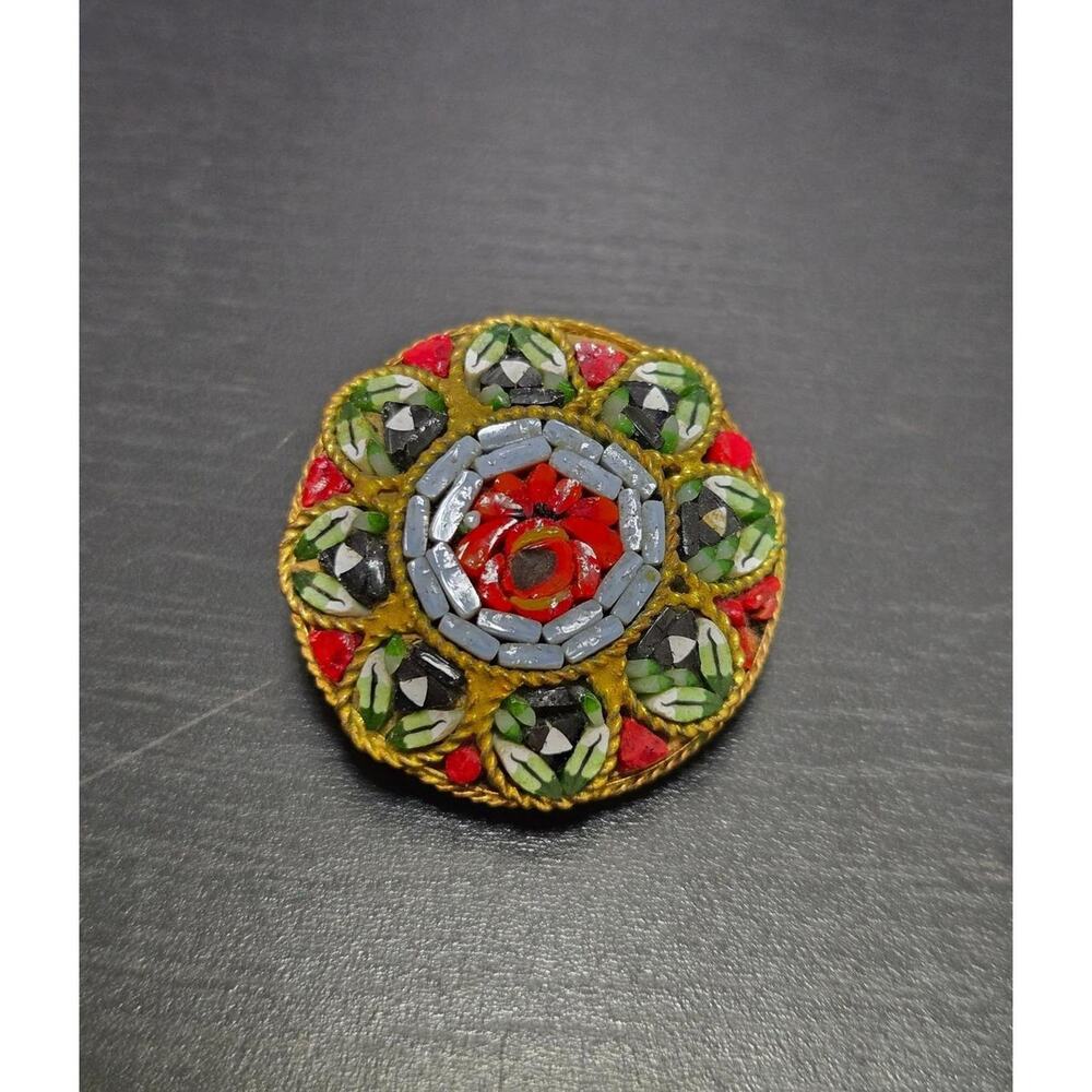 Vintage micromosaic glass floral brooch